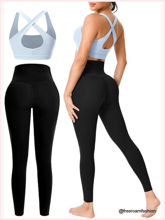 Tops - Seamless 2 Piece Workout Set - High Waist Leggings & Sports Bra